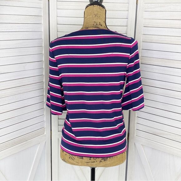 Chico’s Striped Flare Sleeve Knit Shirt Blue Pink 0 Small 4 - Picture 4 of 12